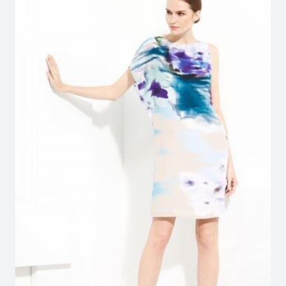 Piazza Sempione Made In Italy Womens Abstract Floral Print 100% Silk Dress Sz 42 - Picture 1 of 12